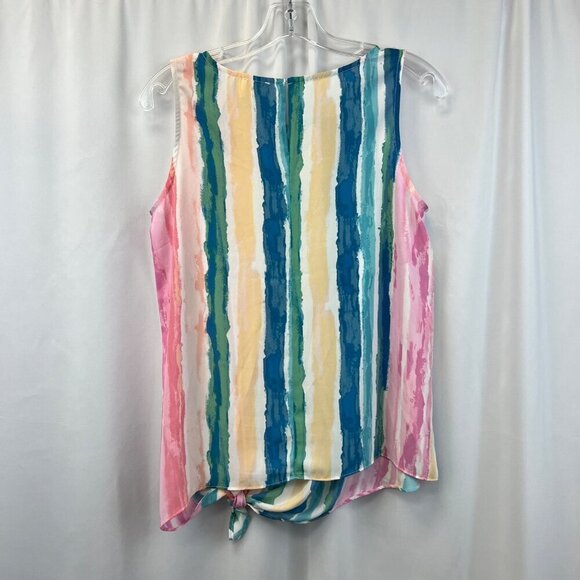 Violet & Claire Sleeveless Semi Sheer Knot Front Blouse Striped Size Small - Picture 7 of 9